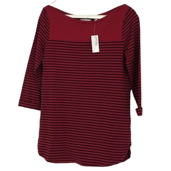 NWT- Reitman's Red & Black Striped 3/4 Sleeve T  shirt XS - Picture 1 of 16